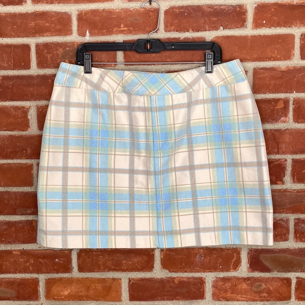 Vintage Y2K tan and light blue plaid Cotten blend micro mini skirt